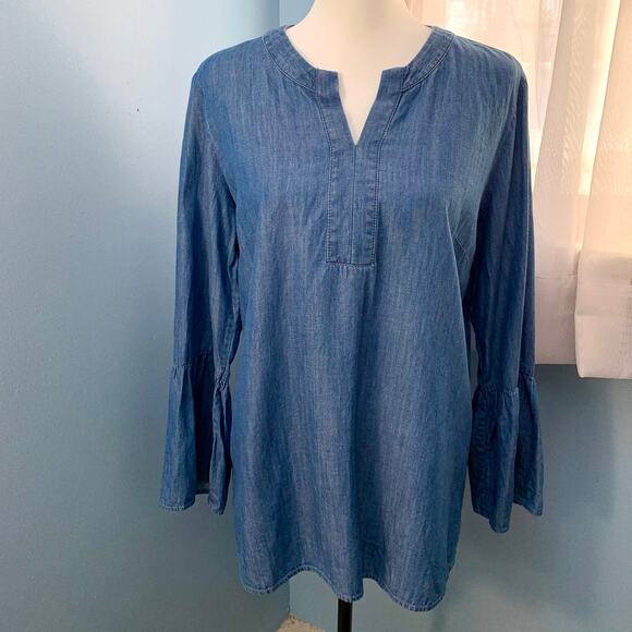 Talbots Chambray Popover Top with Bell Sleeves Size Medium - Picture 6 of 7